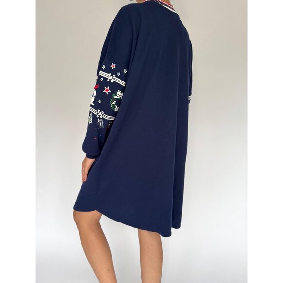 90s vintage holiday christmas graphic long sleeved cotton pajama sleep dress - Picture 4 of 10